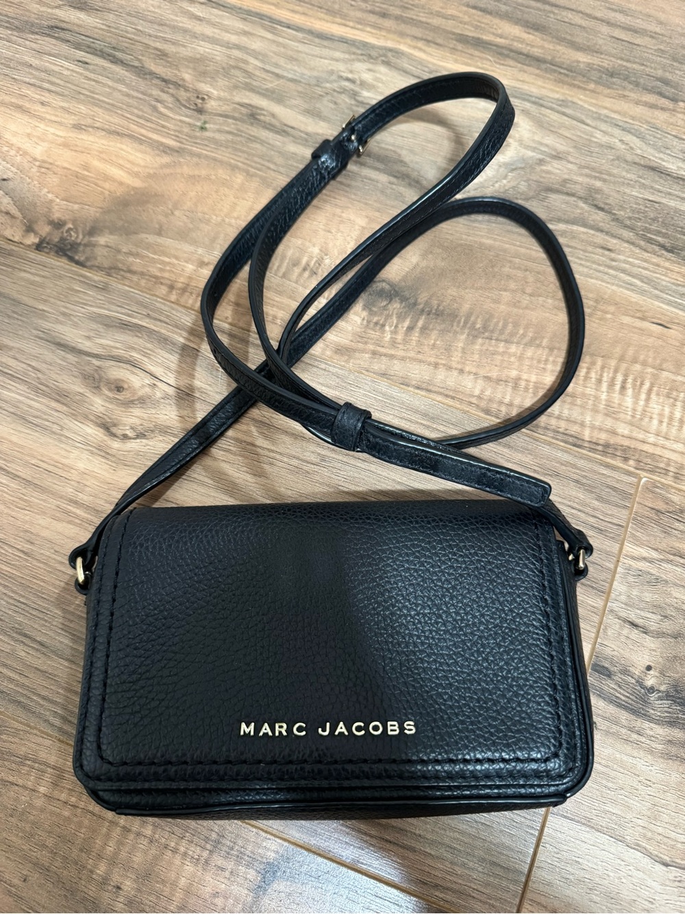 Marc Jacobs Black Pebbled Leather Crossbody with Gold Logo